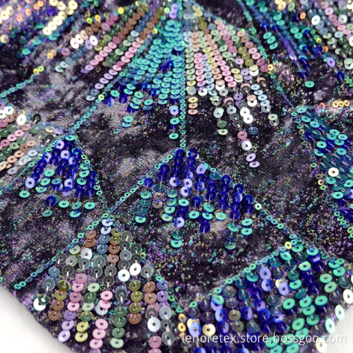 Foil Print Embroidery Velvet Fabric With Metallic Sequin